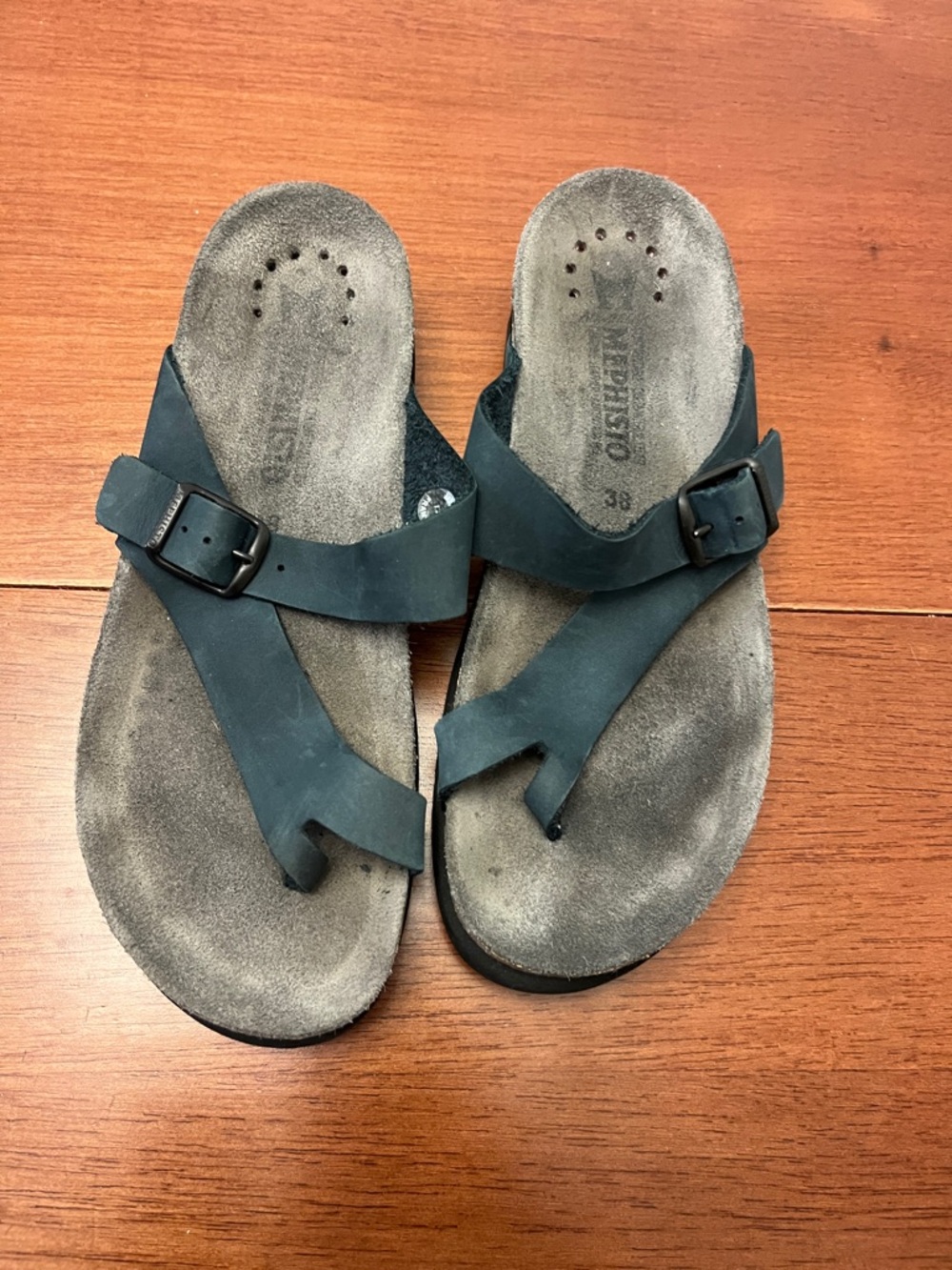 Mephisto Teal-Blue Leather Toe-Loop Sandals Sz 7.5
